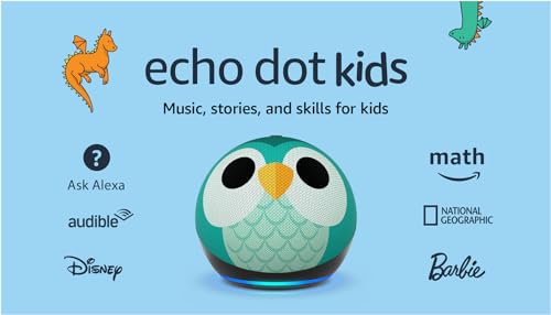 Amazon Echo Dot Kids with Alexa (newest model), Designed for kids, with parental controls, Includes 1 Year of Amazon Kids+, Owl