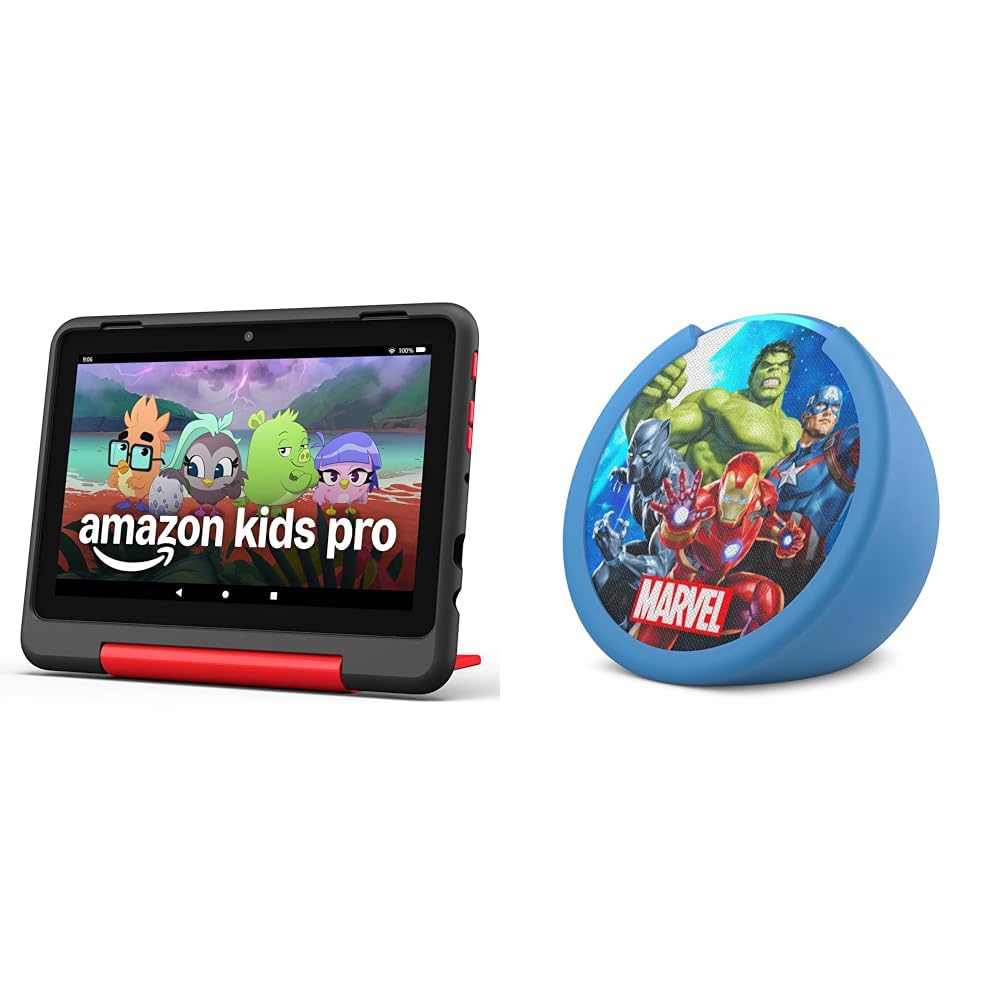 Amazon Kids Entertainment Device Bundle Including Fire HD 8 Kids Pro Tablet (32GB, Marvel Avengers) + Echo Pop Kids (Marvel Avengers)