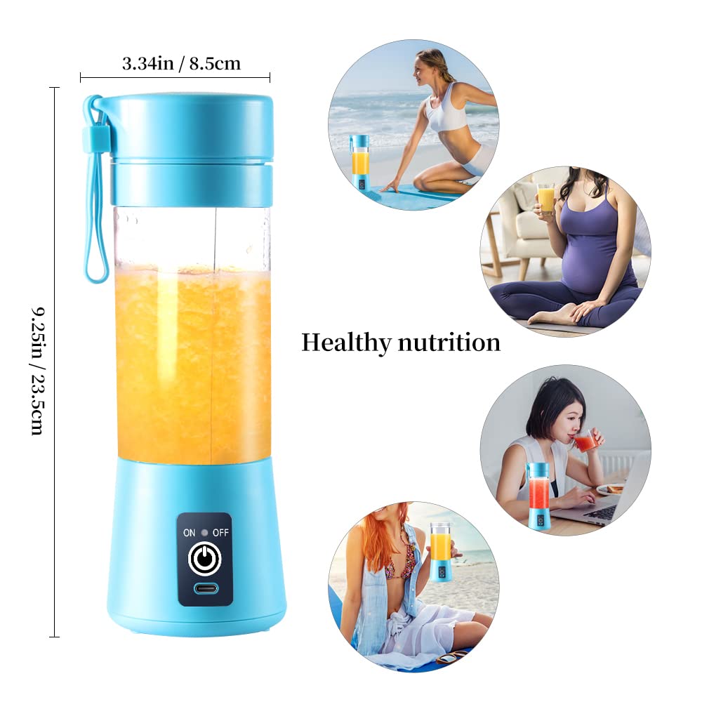 Portable Electric USB Juicer Blender Cup - Mini Blender for Shakes, Smoothies & Juice - 380ml, Six Blades - Blue