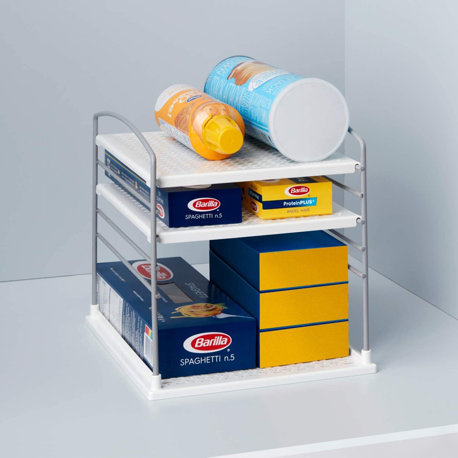 YouCopia UpSpace Cabinet Box Organizer, Adjustable Kitchen Pantry Shelf for Plastic Wrap and Foil Storage, Small Classic Edition