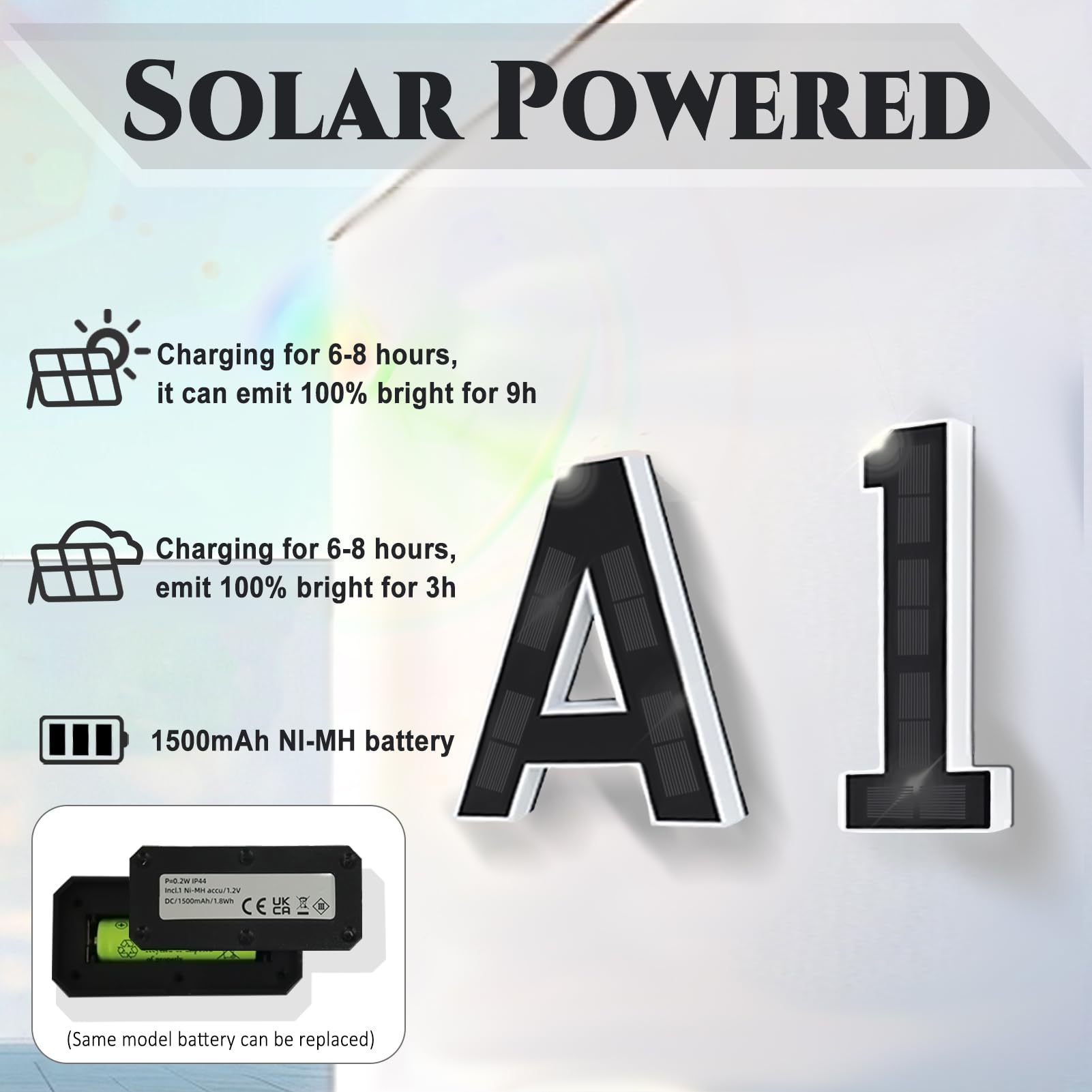 ISUNMEA 9 Inch Solar Lighted House Numbers for Outside, Light Up Waterproof LED Address Numbers Signs for Houses, Large Personalized Illuminated Exterior Modern House Numbers Light (1-Black, 9IN)