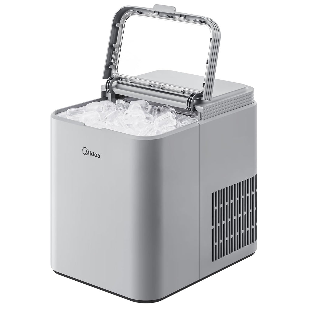 Midea MERI26B1AGY Ice Maker Countertop, 26lbs Portable Ice Maker, 8 Cubes Ready in 6 Mins, Self-Cleaning with Ice Basket and Scoop, 2 Sizes of Bullet Ice for Home, Camping, Office, Party