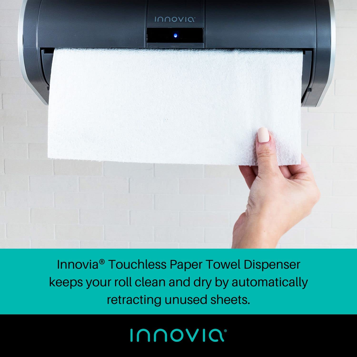 Innovia Automatic Paper Towel Dispenser. Touchless Technology. Works with Most Paper Towel Brands and Sizes. Dispenses The Number of Sheets You Need. Grey, Under Cabinet Mounted.