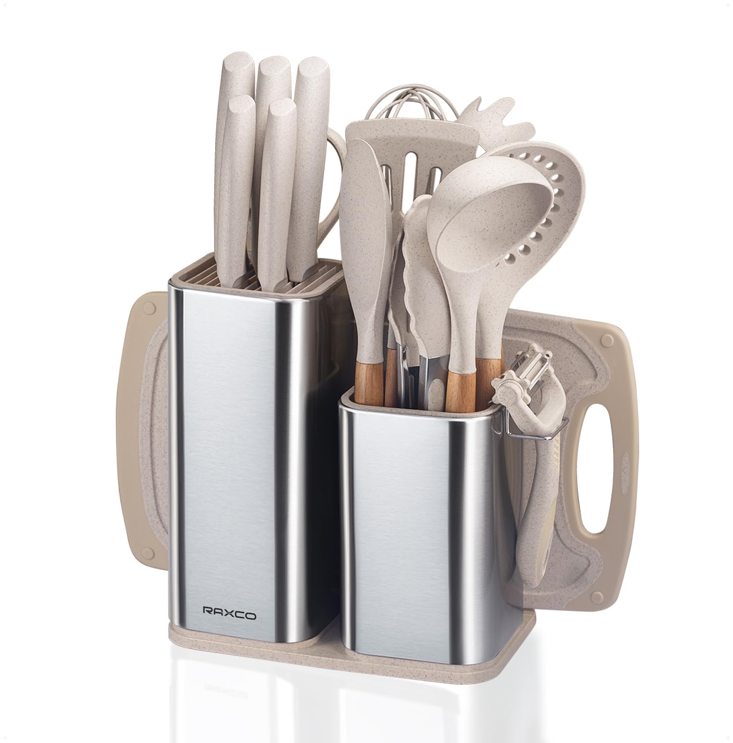 RAXCO Utensil Sets,18-Piece Knifes and cutting board,Silicone Cooking Tools and Kitchen Accessories,Straw