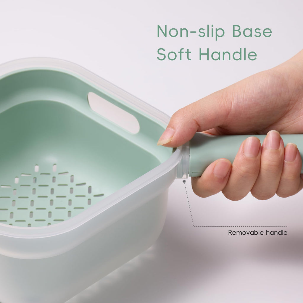 Carote Cheese Grater with Container, Kitchen Vegetable Mandoline Slicer Shredder with Interchangeable Blades, BPA-Free Container with Removable Handle, Grater for Onion, Fruit, Vegetables, Sage Green