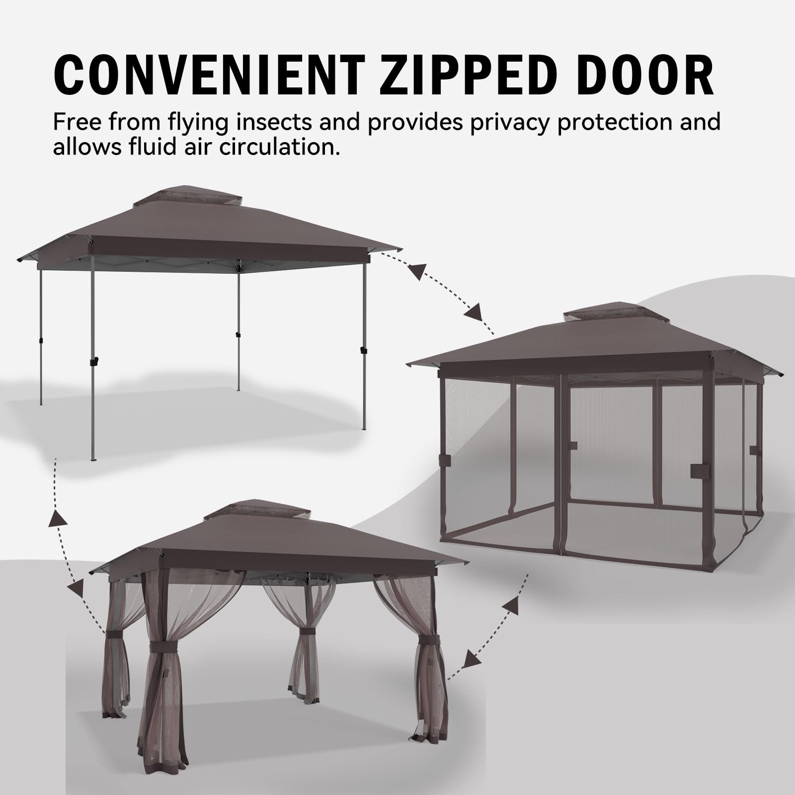 Pop Up Gazebo 11x11 - Outdoor Canopy Tent with Mosquito Netting & Wheeled Carry Bag, Double Roof Gazebos for Backyard Party Garden Wedding Camping (Brown, 11x11)