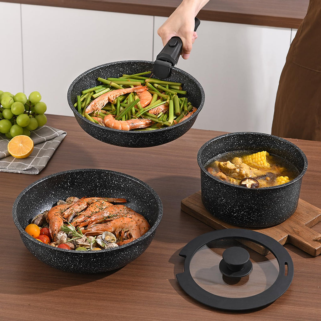 UMETRE Pots and Pans Set, Nonstick Detachable Handle Cookware Set, Induction Kitchen Cookware Set with Removable Handle, Healthy Non Stick Cookware, Dishwasher ＆ Oven Safe, PFOA Free