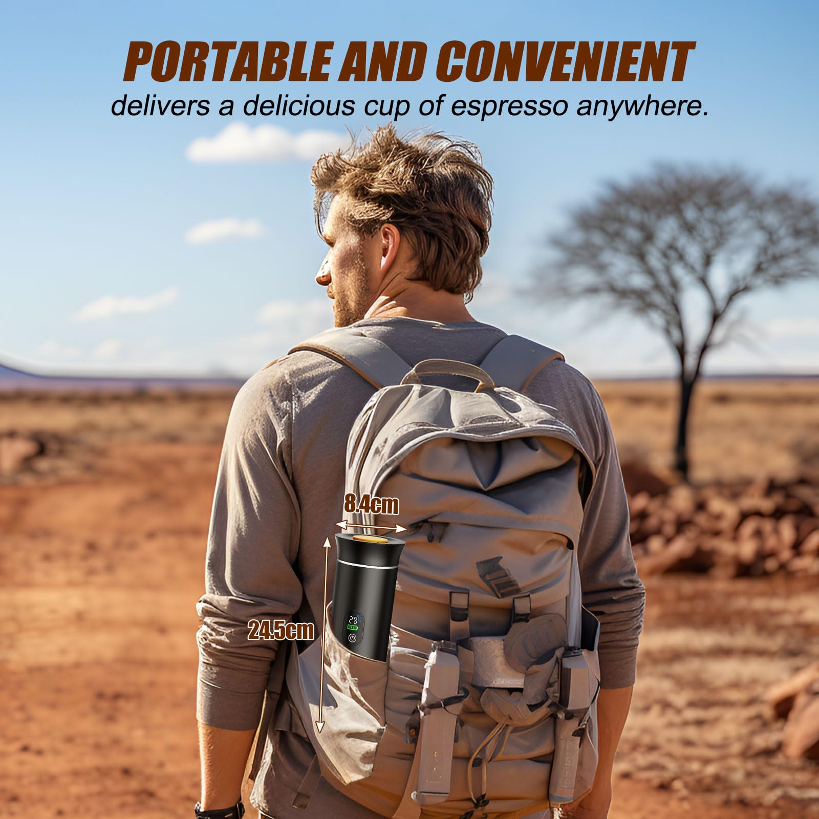 Zordin Portable Espresso Machine for Hiking Smart Display, 20 bar Mini Travel Coffee maker, Expresso Coffee Machines with USB-C,3-in-1 Car Coffee Maker Self-Heating, Ground Coffee & Capsule(Ns&DG)