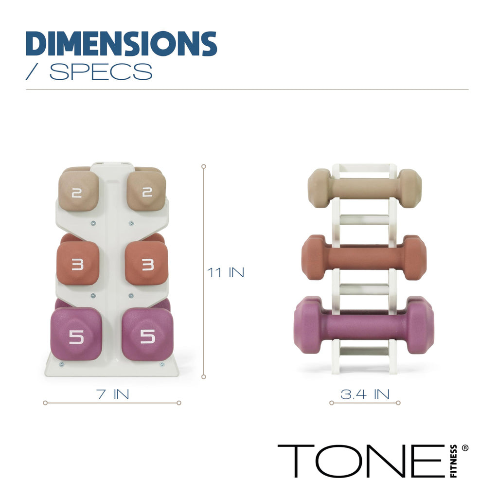 Tone Fitness 20 LB Neoprene Dumbbell Set with Storage Rack – Non-Slip, Anti-Roll Hand Weights for Home Gym Workouts - Blue