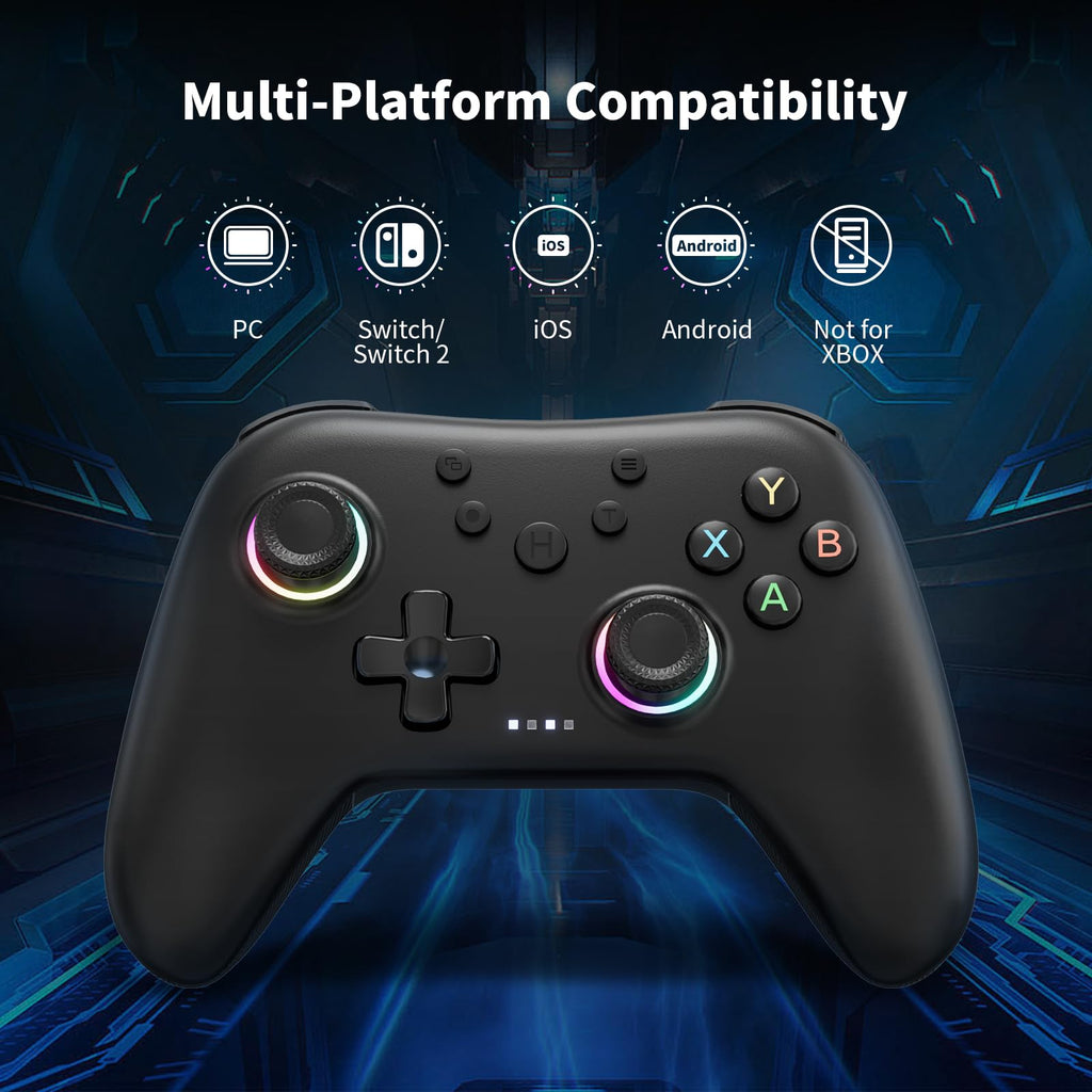 AceGamer Aurora Generation 2.4G Wireless Bluetooth Controller for PC/Android/Switch/iOS/Steam Deck, Hall Joysticks and RGB Light- Upgraded PC Gaming Controller and Back Buttons Lock (Black)
