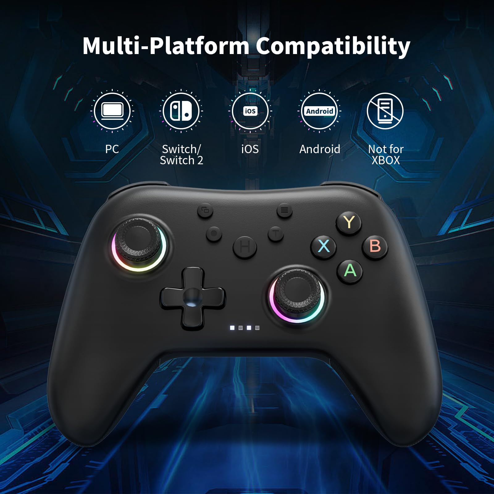 AceGamer Aurora Generation 2.4G Wireless Bluetooth Controller for PC/Android/Switch/iOS/Steam Deck, Hall Joysticks and RGB Light- Upgraded PC Gaming Controller and Back Buttons Lock (Black)