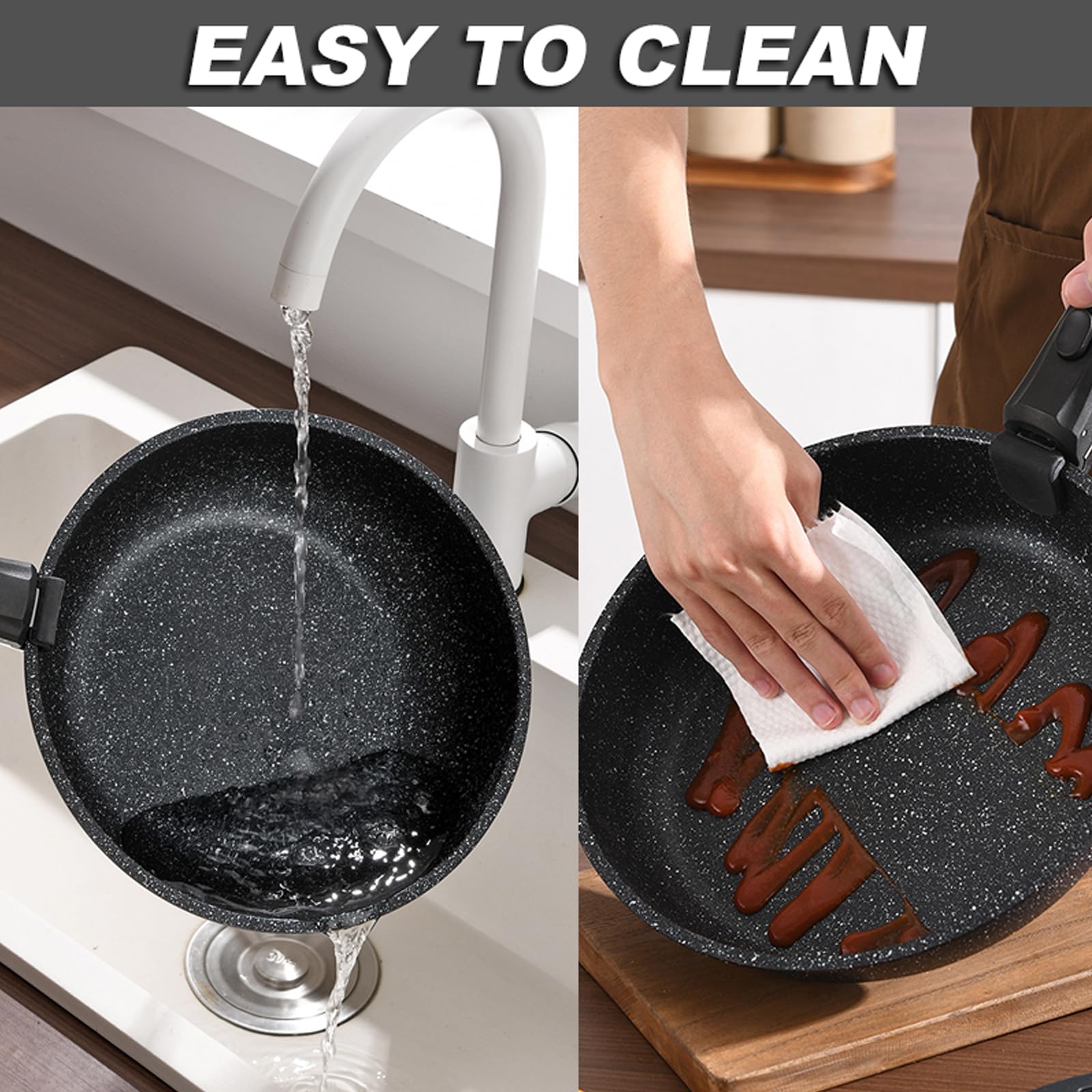 UMETRE Pots and Pans Set, Nonstick Detachable Handle Cookware Set, Induction Kitchen Cookware Set with Removable Handle, Healthy Non Stick Cookware, Dishwasher ＆ Oven Safe, PFOA Free