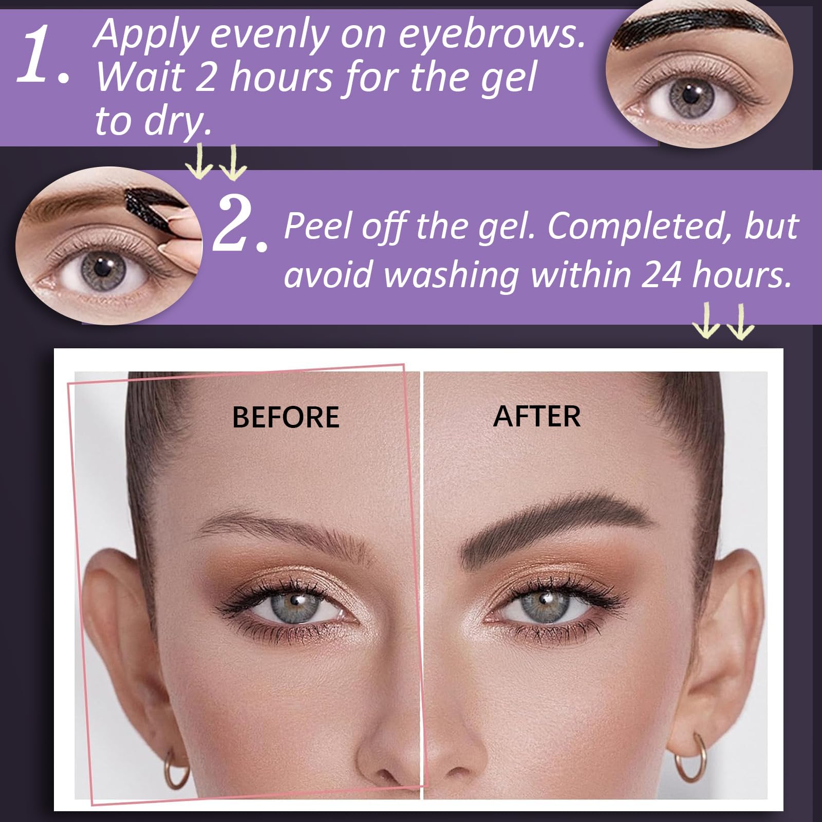 Peel Off Eyebrow Gel, Waterproof Tattoo Eyebrow Gel Easy Peel Off for Women, Last Up to 3 Days Natural Brow Color, Easy Application for All Skin Types -04 Black