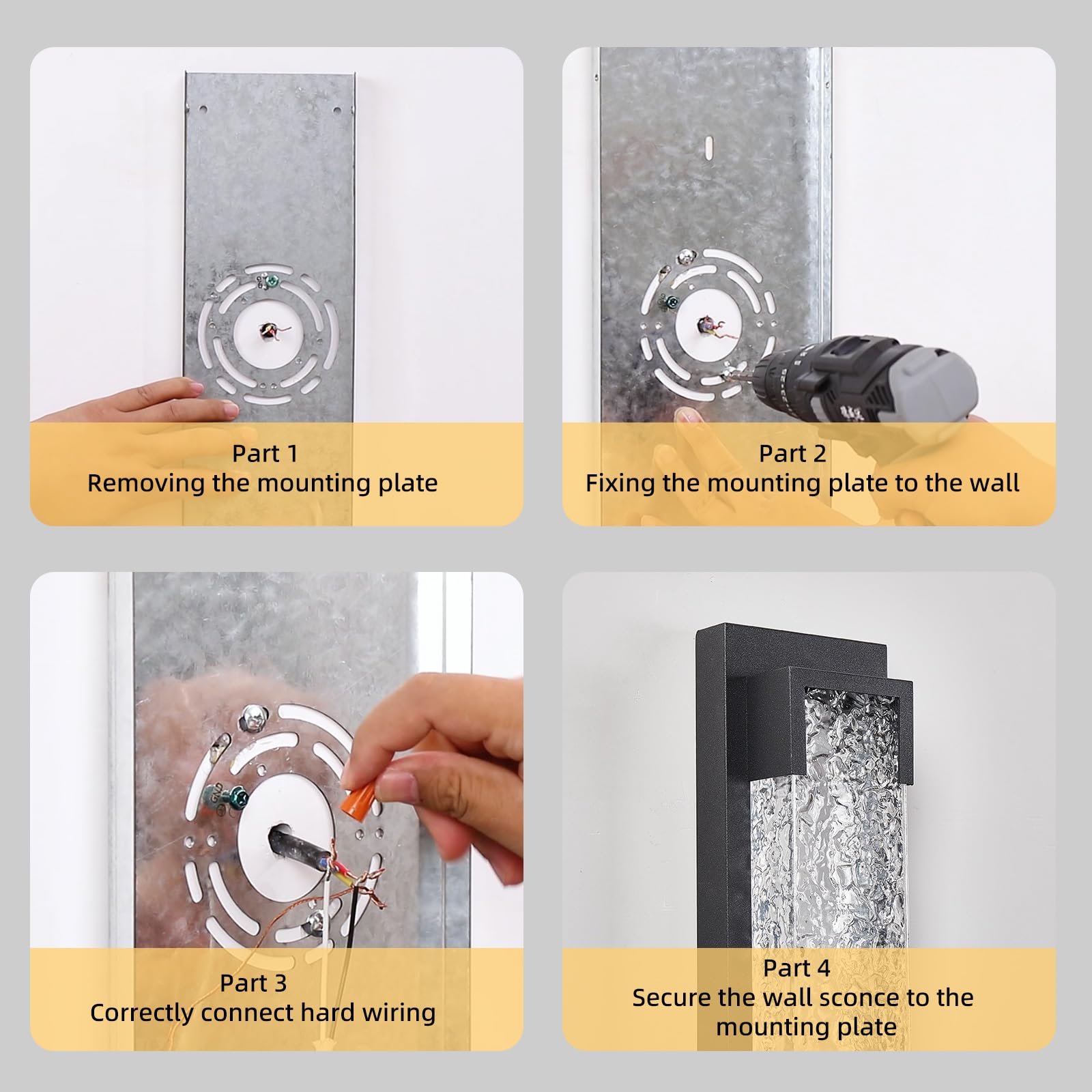 Hyunbae Outdoor Wall Light, 18.9" Large LED Modern Outdoor Wall Sconce, Waterproof Exterior Lighting Fixture with Acrylic Water Ripple Lamp 2700K Outdoor Porch Lights for House, Garage Dimmable