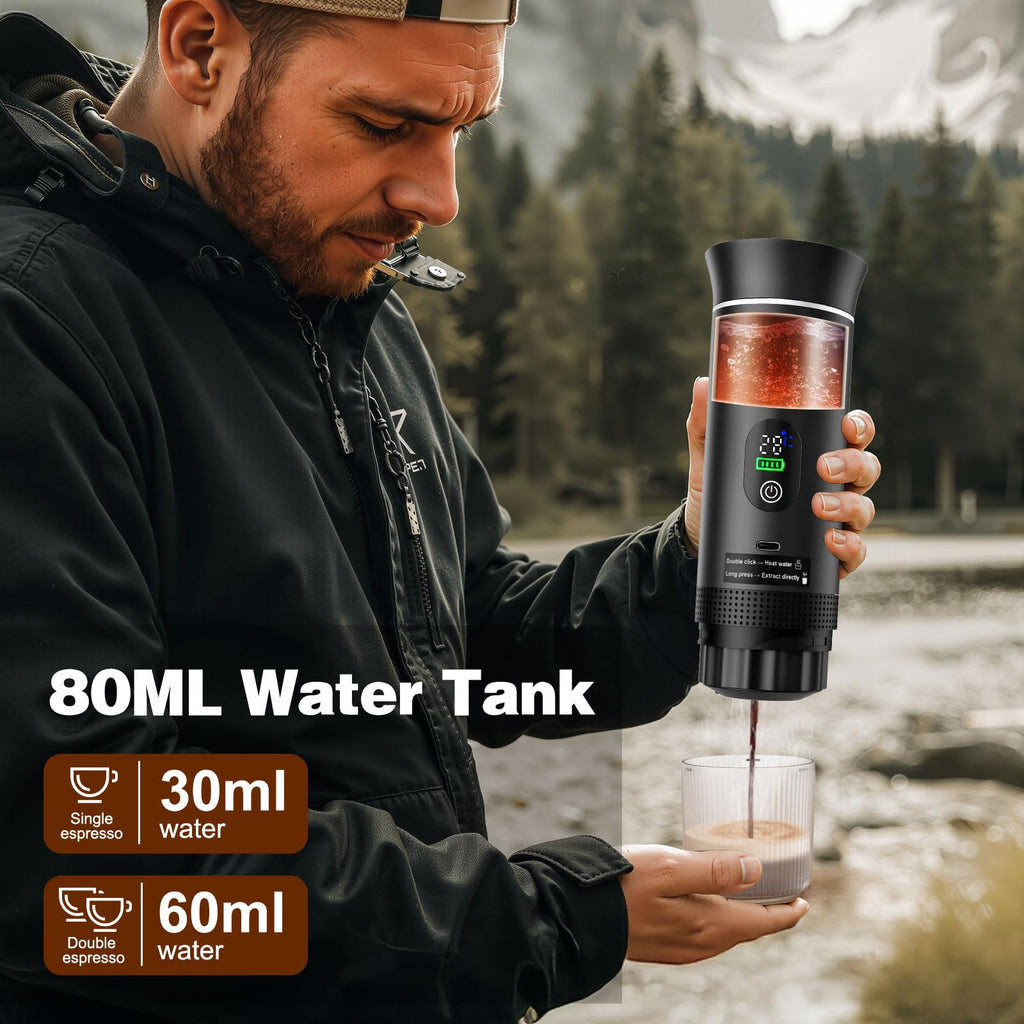 Zordin Portable Espresso Machine for Hiking Smart Display, 20 bar Mini Travel Coffee maker, Expresso Coffee Machines with USB-C,3-in-1 Car Coffee Maker Self-Heating, Ground Coffee & Capsule(Ns&DG)