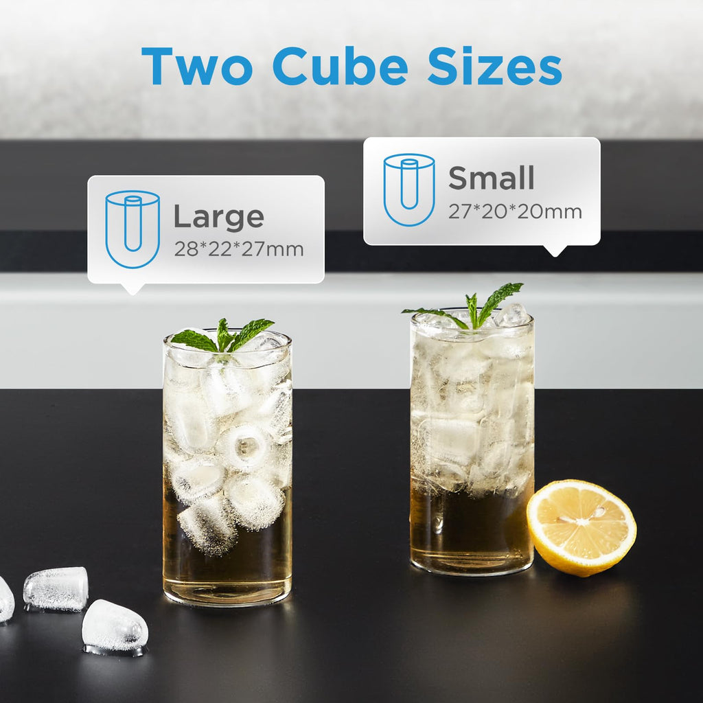 Midea MERI26B1AGY Ice Maker Countertop, 26lbs Portable Ice Maker, 8 Cubes Ready in 6 Mins, Self-Cleaning with Ice Basket and Scoop, 2 Sizes of Bullet Ice for Home, Camping, Office, Party