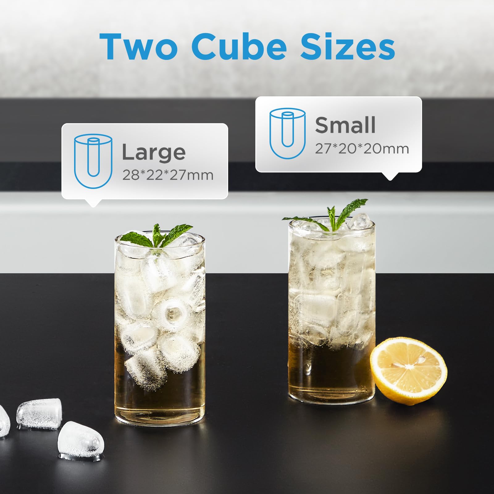 Midea MERI26B1AGY Ice Maker Countertop, 26lbs Portable Ice Maker, 8 Cubes Ready in 6 Mins, Self-Cleaning with Ice Basket and Scoop, 2 Sizes of Bullet Ice for Home, Camping, Office, Party