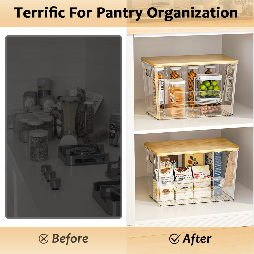 Delamu 2 Set Pantry Organizers and Storage, Trash Bag Dispenser with Bamboo Top, Stackable Trash Bag Holder Under Sink Organizer for 4-30 Gal Bags, Onion, Potato, Fruits, Clear (11-7/32"L*7"W*7-1/8"H)