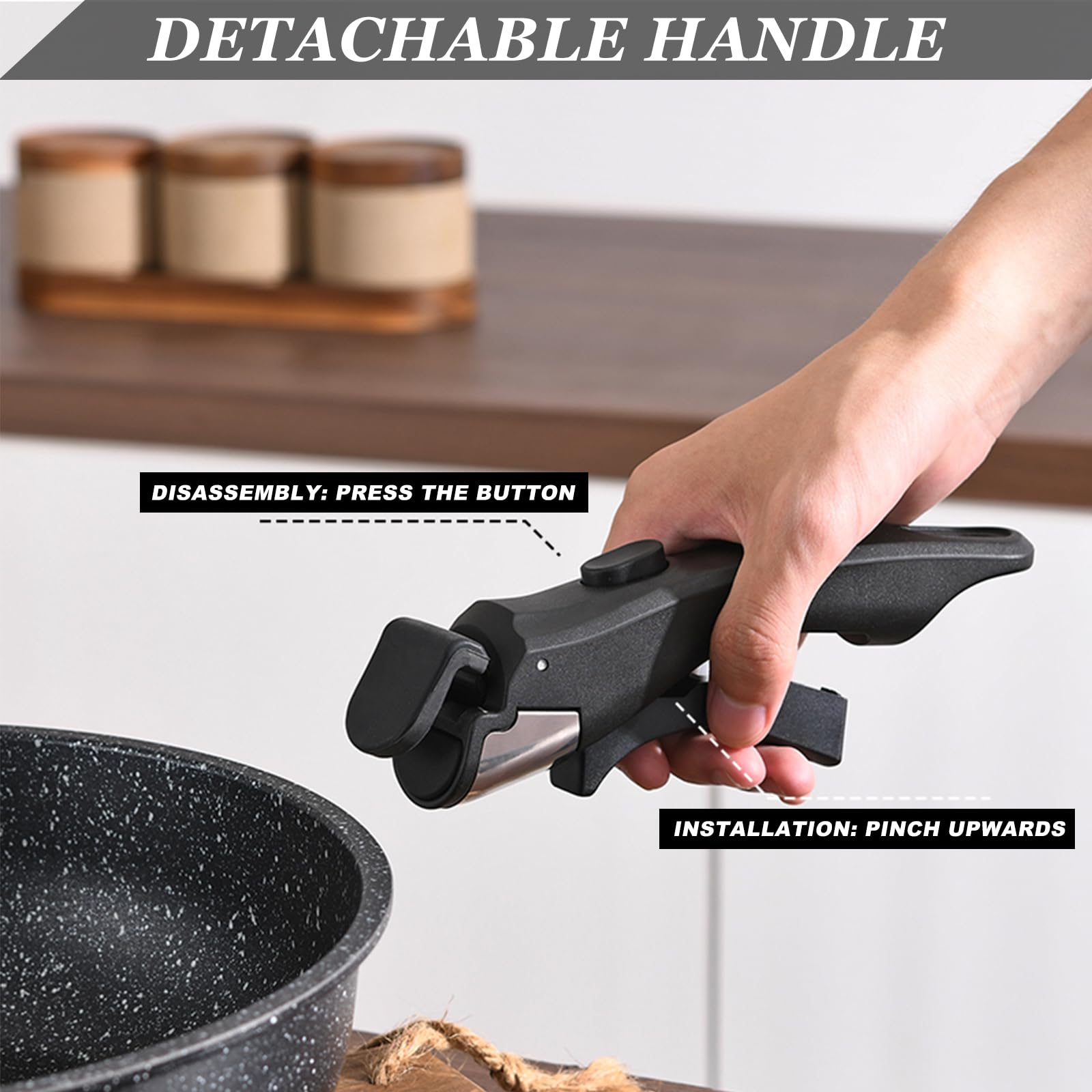 UMETRE Pots and Pans Set, Nonstick Detachable Handle Cookware Set, Induction Kitchen Cookware Set with Removable Handle, Healthy Non Stick Cookware, Dishwasher ＆ Oven Safe, PFOA Free