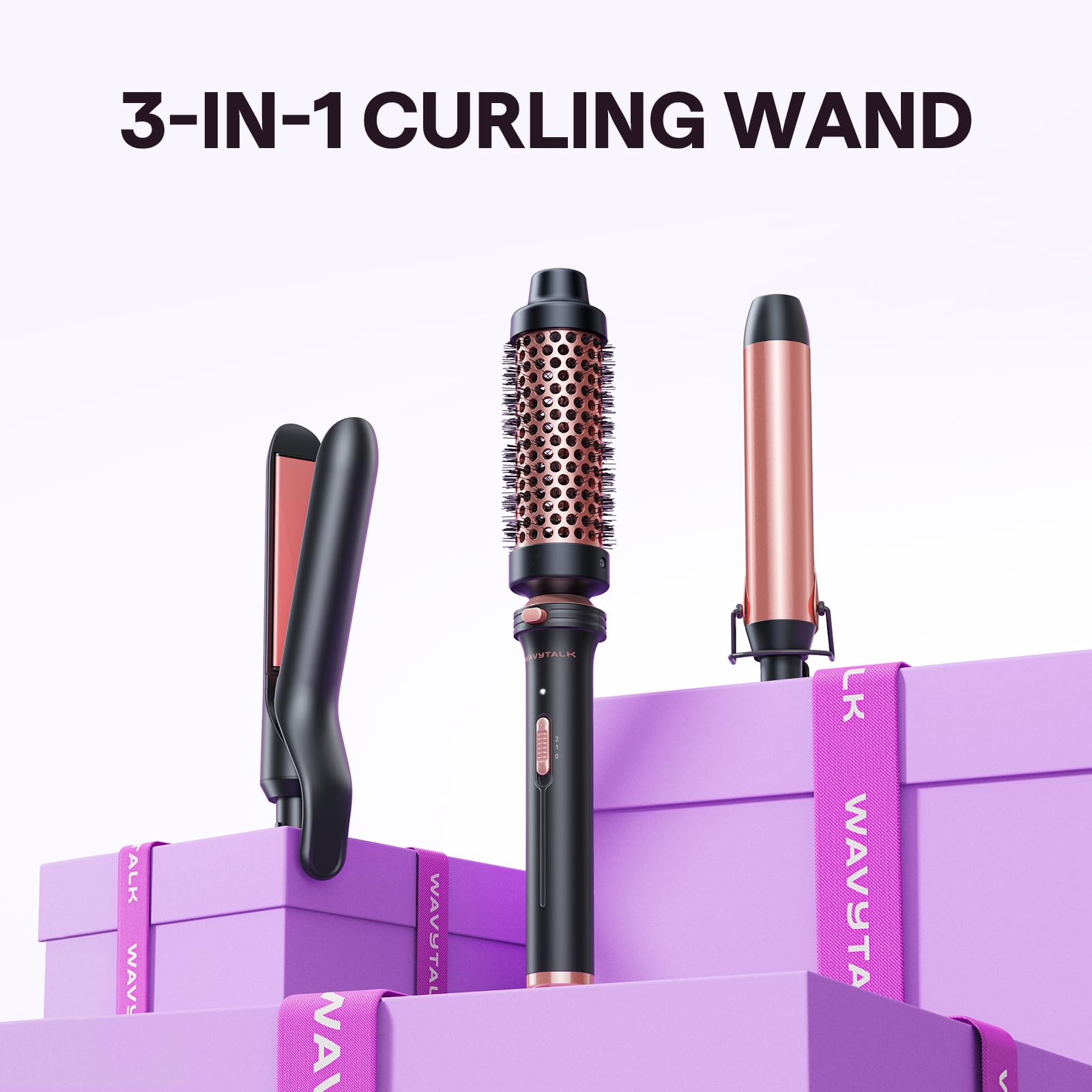 Wavytalk 3 in 1 Curling Wand Set, Multi Curl, Curling Iron Set with Heated Round Brush, Flat Iron Hair Straightener, 1 1/4 inch Curling Iron, Dual Voltage Hair Curler