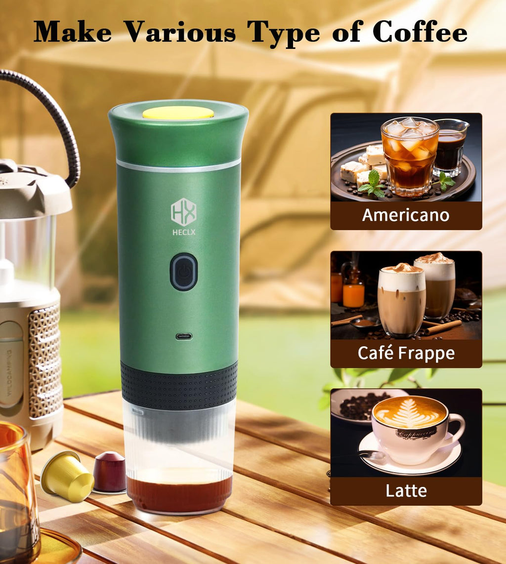 Portable Coffee Maker Espresso Machine for Travel，Picopresso Cafetera Portatil Travel Camping Espresso Maker Coffee Battery Operated Powered Usb,On the Go Coffee Machine Rechargeable Portátil,Green
