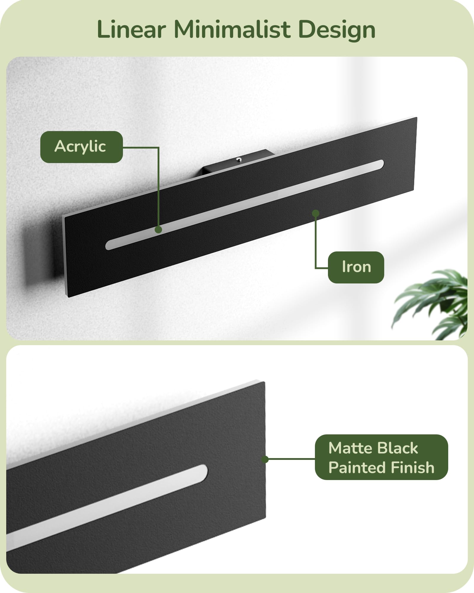 EDISHINE 23.6" Long Modern Outdoor Wall Lights, 2 Pack Rectangular Wall Mount Lighting Fixture, Iron & Acrylic, 3CCT, IP65 Waterproof, Dimmable LED Exterior Wall Sconce for Garage, Patio, Black