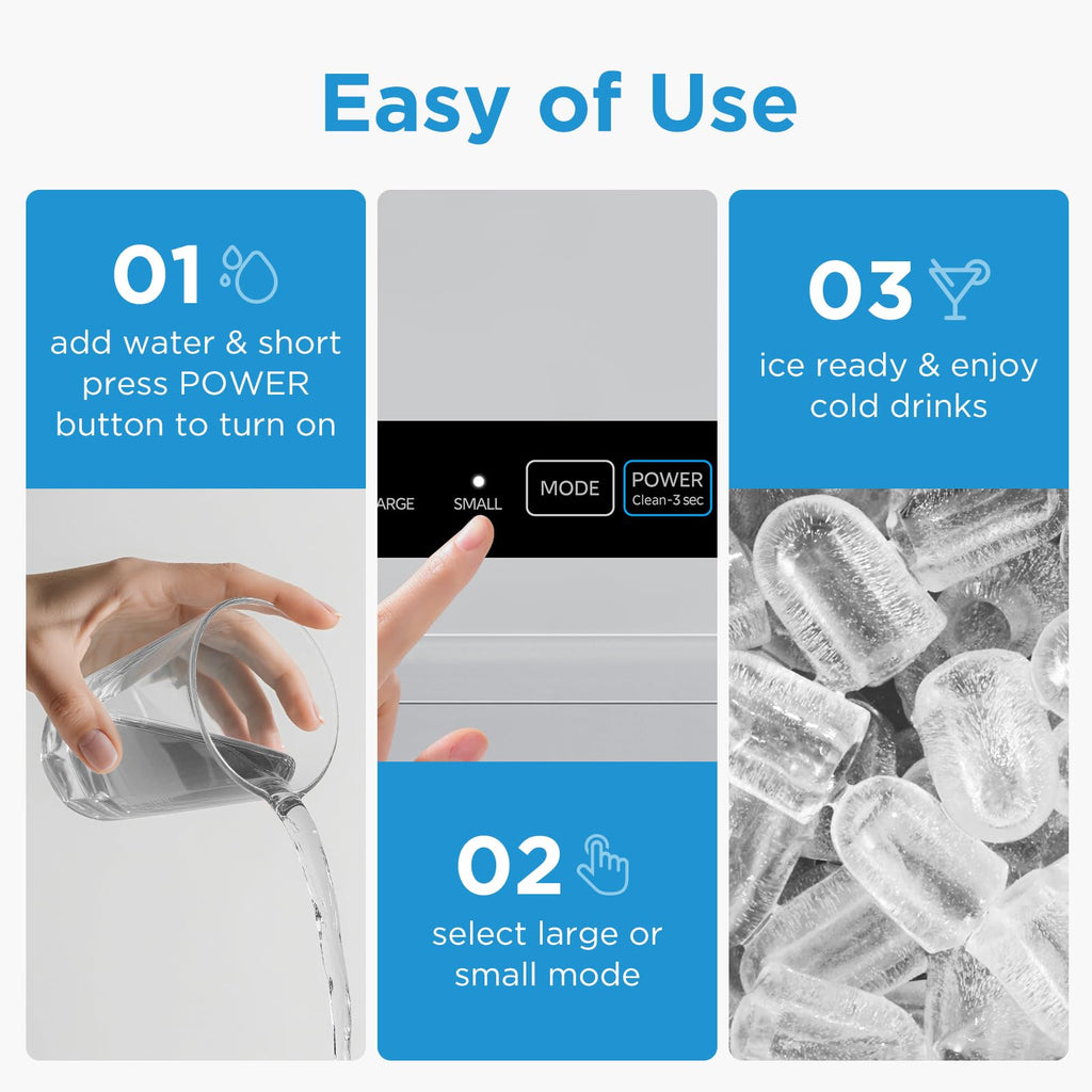 Midea MERI26B1AGY Ice Maker Countertop, 26lbs Portable Ice Maker, 8 Cubes Ready in 6 Mins, Self-Cleaning with Ice Basket and Scoop, 2 Sizes of Bullet Ice for Home, Camping, Office, Party
