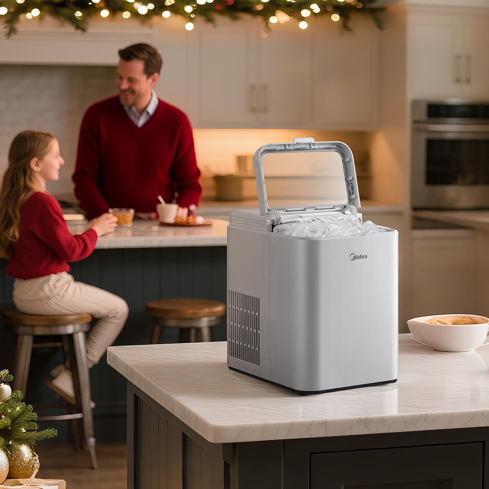 Midea MERI26B1AGY Ice Maker Countertop, 26lbs Portable Ice Maker, 8 Cubes Ready in 6 Mins, Self-Cleaning with Ice Basket and Scoop, 2 Sizes of Bullet Ice for Home, Camping, Office, Party