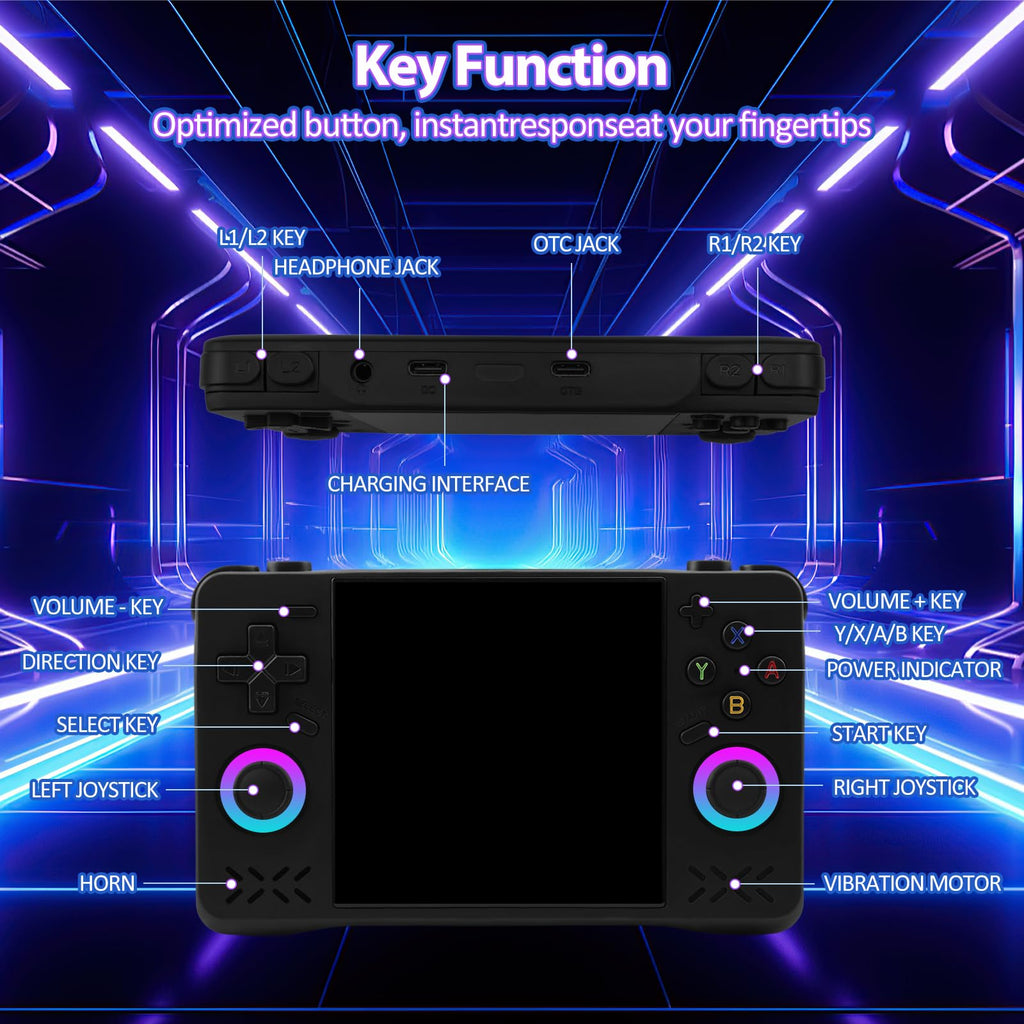 Upgraded XF40H Handheld Game Console, Retro Gaming Console Preloaded Classic Games with Multiple Emulators, 4.0 Inch 4K HD IPS Screen Open Source Linux System, Pocket Video Gaming (Black-128G)