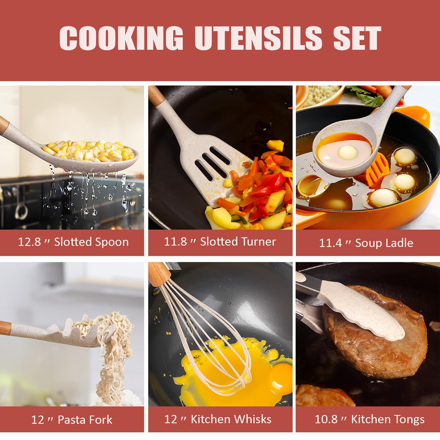 RAXCO Utensil Sets,18-Piece Knifes and cutting board,Silicone Cooking Tools and Kitchen Accessories,Straw
