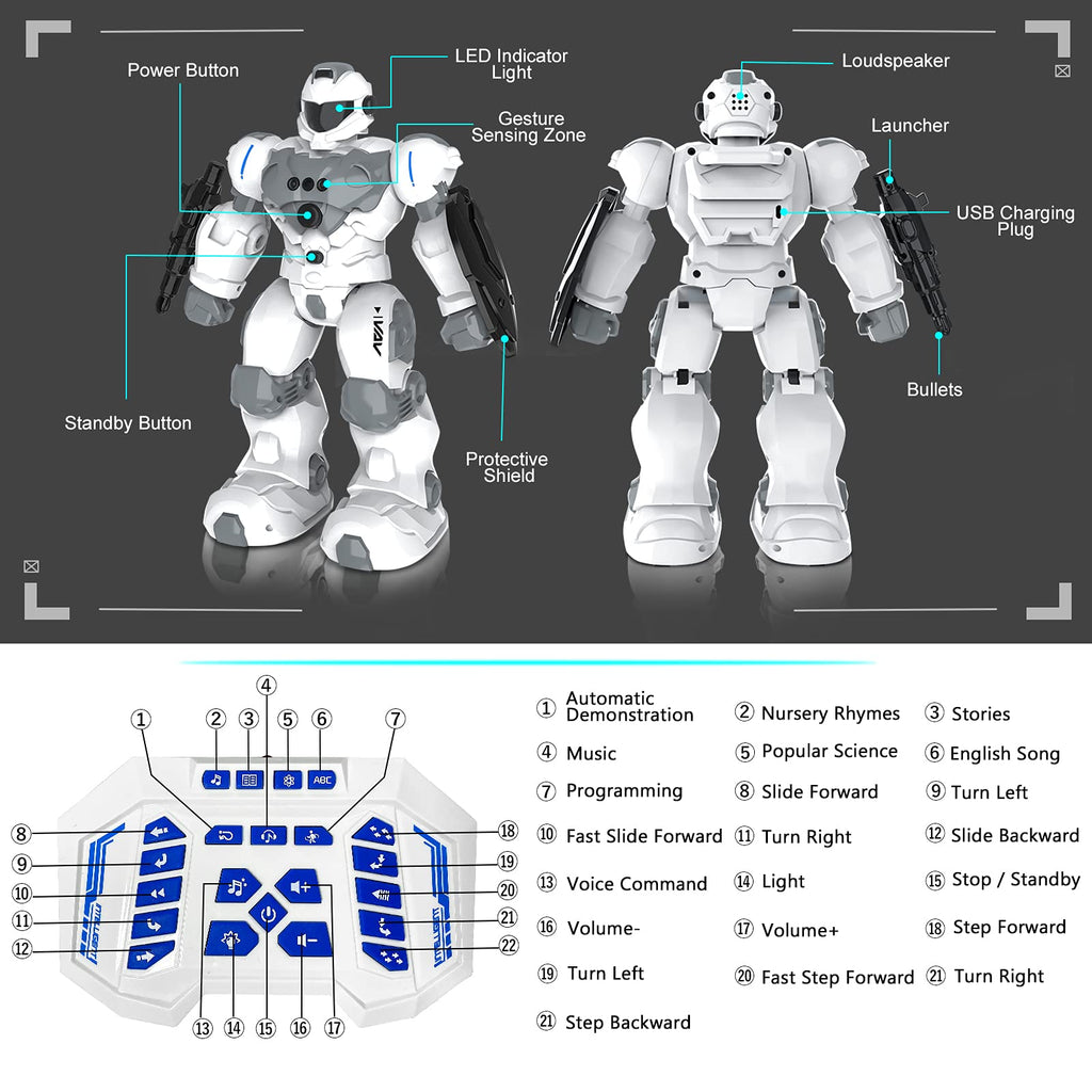 VAV Toys for 6-10 Year Old Boys Girls, Rechargeable Remote Control Robot Toy, Intelligent Programmable RC Robot with 2.4GHz Gesture Sensing, Christmas Birthday Gifts for Kids Age 6 7 8 9 10