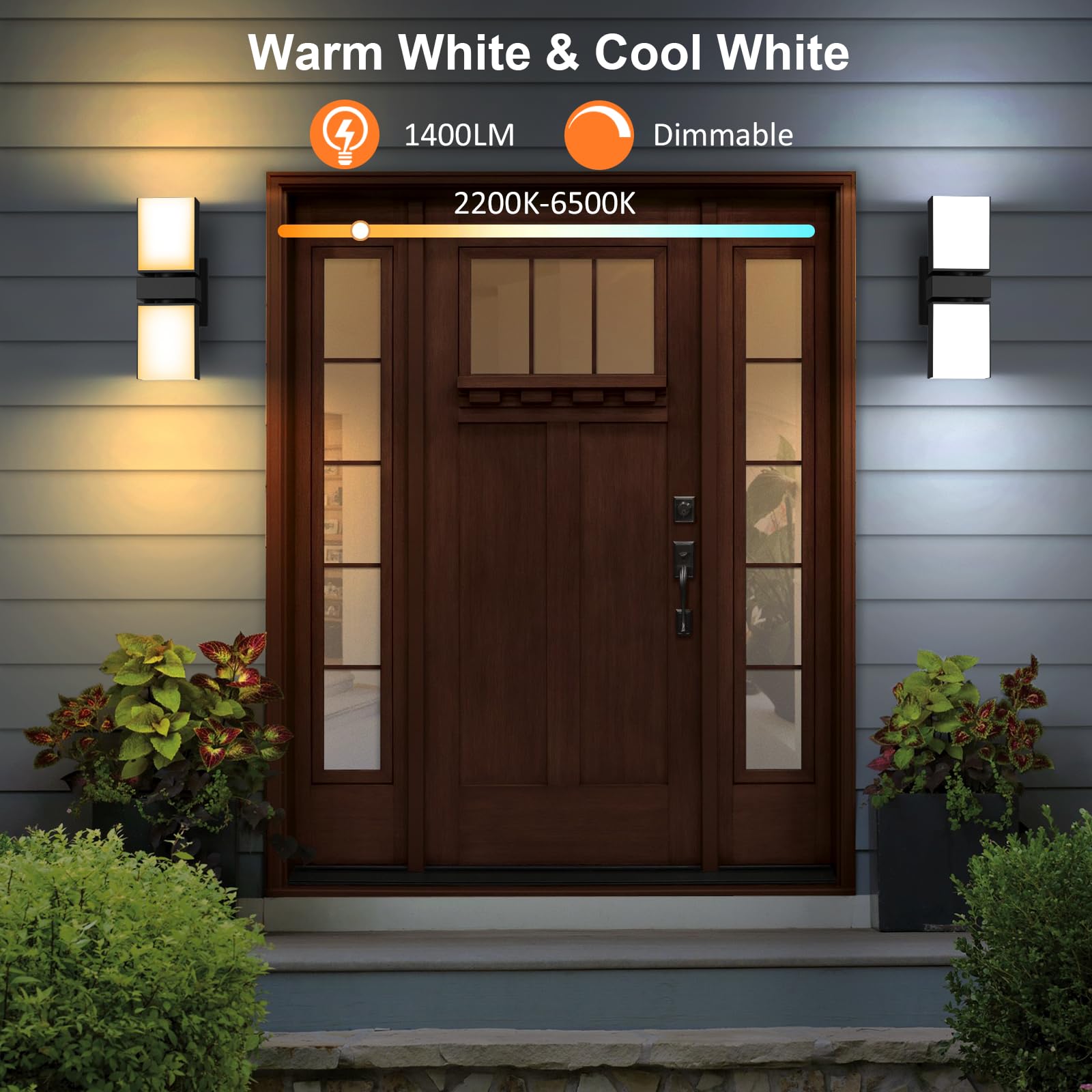 XMCOSY+ Outdoor Wall Lights, 1400LM Smart RGBCW Exterior Lighting Fixtures Adjustable Dual-Head Outdoor Light Fixture, WiFi APP Control, Alexa Compatible, Waterproof Outside Lights for House (2PK)