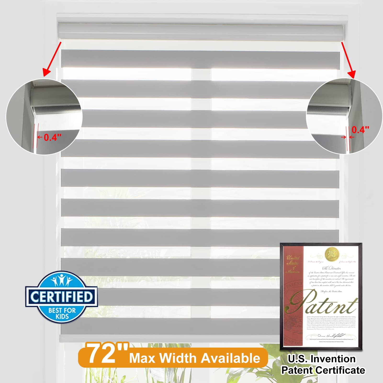 Persilux Cordless Zebra Blinds for Windows Free-Stop Roller Windows Shades (23" W X 64" H, Grey) Dual Layer Light Control for Day and Night, Light Filtering Sheer Shades for Home