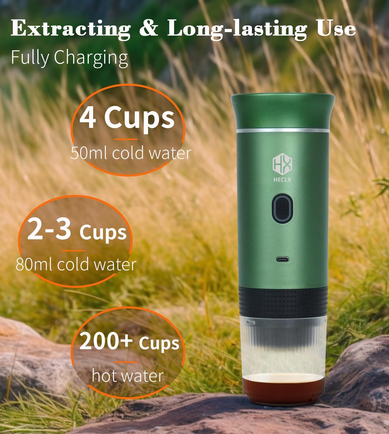 Portable Coffee Maker Espresso Machine for Travel，Picopresso Cafetera Portatil Travel Camping Espresso Maker Coffee Battery Operated Powered Usb,On the Go Coffee Machine Rechargeable Portátil,Green