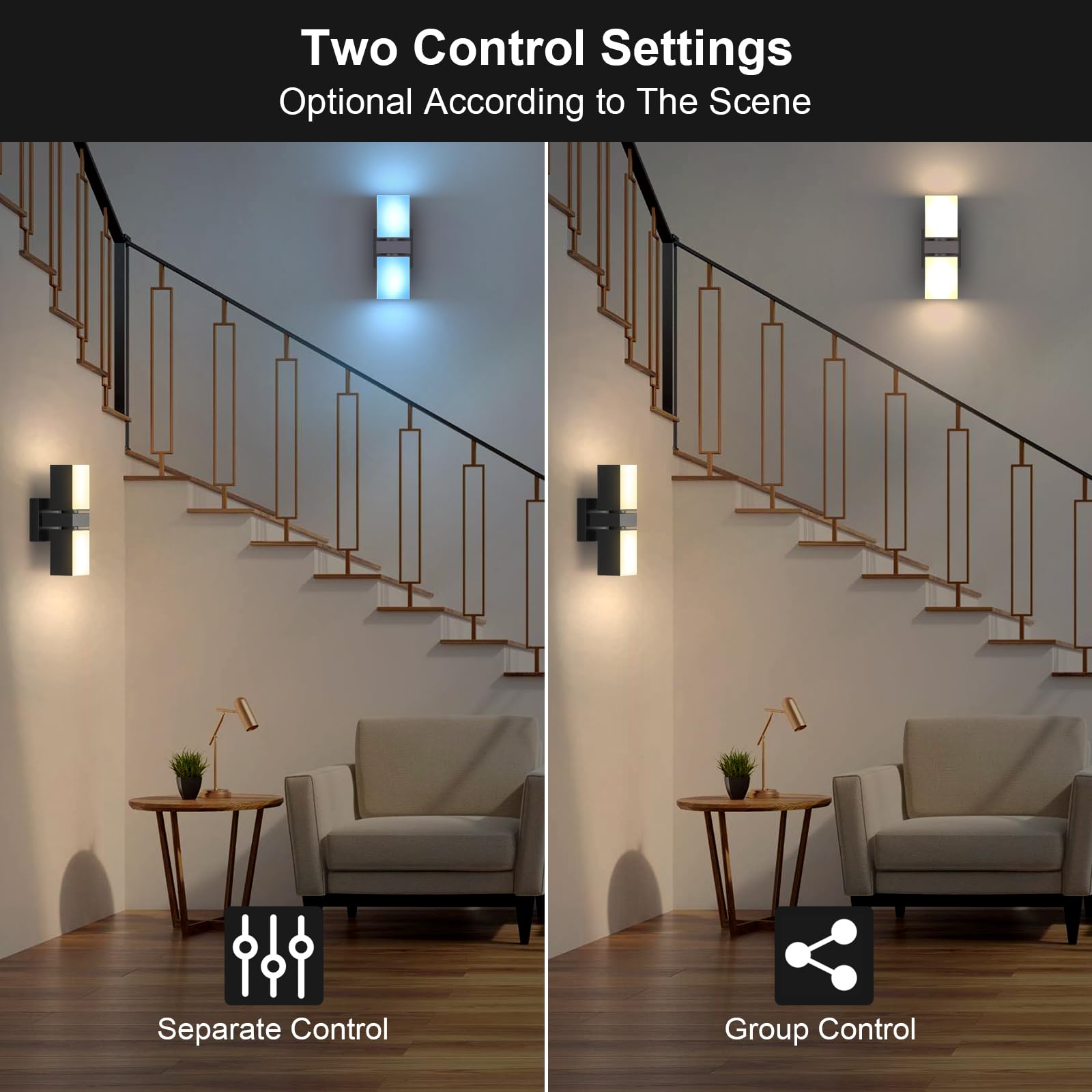 XMCOSY+ Outdoor Wall Lights, 1400LM Smart RGBCW Exterior Lighting Fixtures Adjustable Dual-Head Outdoor Light Fixture, WiFi APP Control, Alexa Compatible, Waterproof Outside Lights for House (2PK)