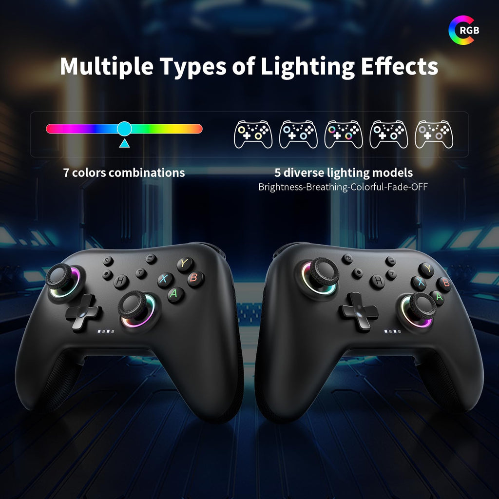 AceGamer Aurora Generation 2.4G Wireless Bluetooth Controller for PC/Android/Switch/iOS/Steam Deck, Hall Joysticks and RGB Light- Upgraded PC Gaming Controller and Back Buttons Lock (Black)
