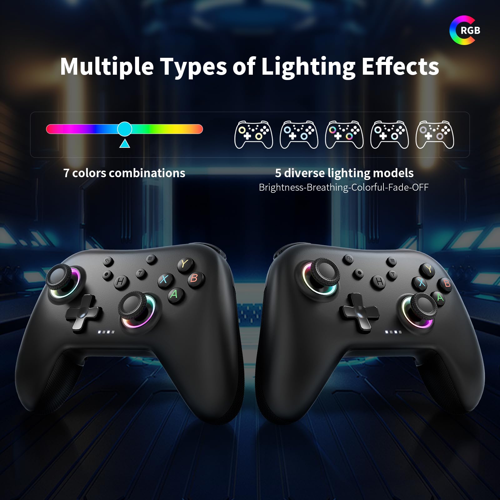 AceGamer Aurora Generation 2.4G Wireless Bluetooth Controller for PC/Android/Switch/iOS/Steam Deck, Hall Joysticks and RGB Light- Upgraded PC Gaming Controller and Back Buttons Lock (Black)
