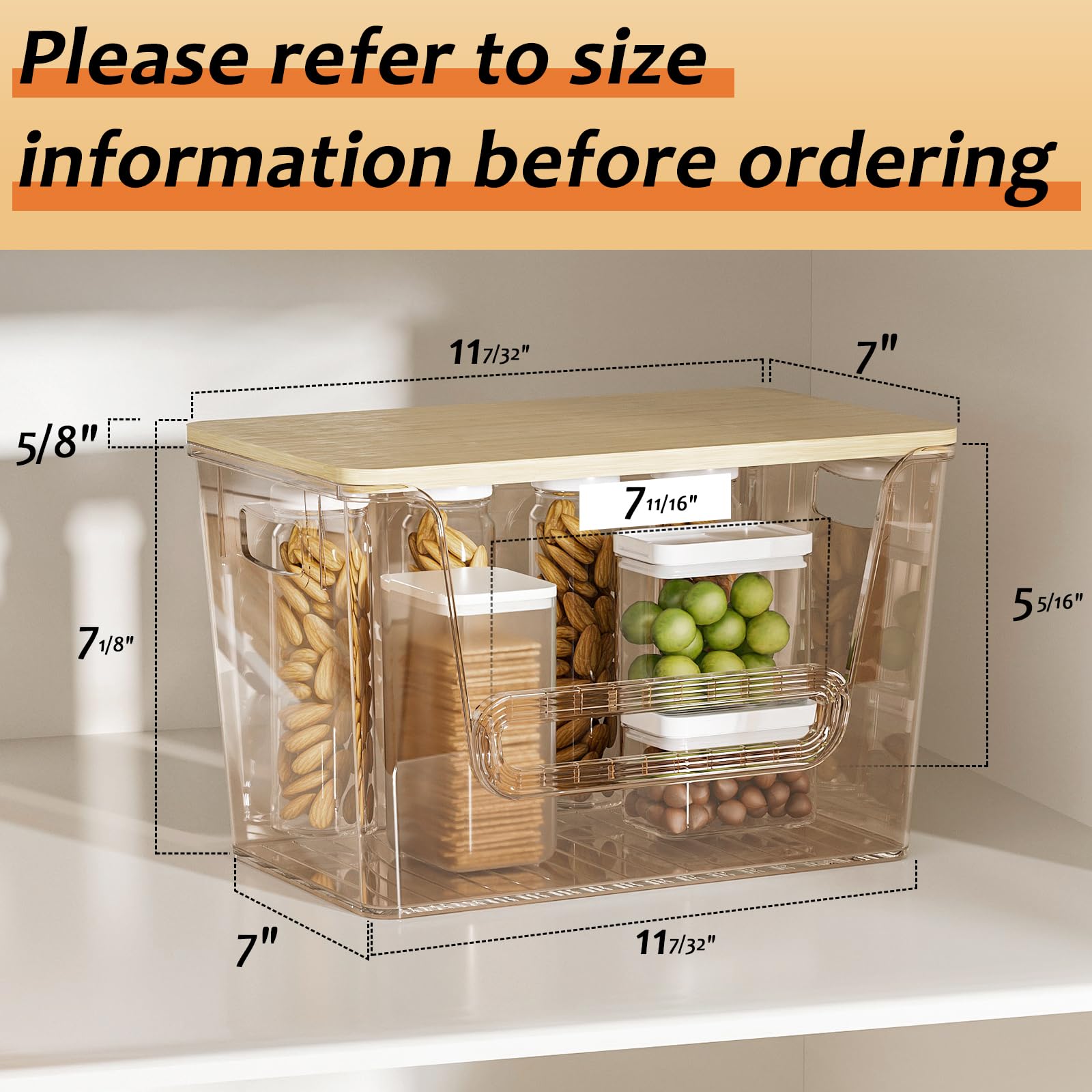 Delamu 2 Set Pantry Organizers and Storage, Trash Bag Dispenser with Bamboo Top, Stackable Trash Bag Holder Under Sink Organizer for 4-30 Gal Bags, Onion, Potato, Fruits, Clear (11-7/32"L*7"W*7-1/8"H)
