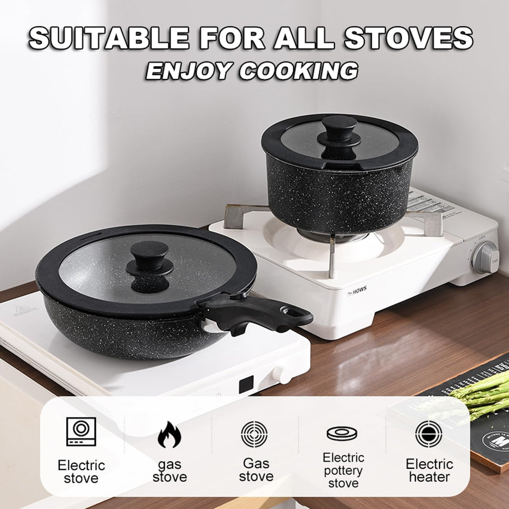 UMETRE Pots and Pans Set, Nonstick Detachable Handle Cookware Set, Induction Kitchen Cookware Set with Removable Handle, Healthy Non Stick Cookware, Dishwasher ＆ Oven Safe, PFOA Free