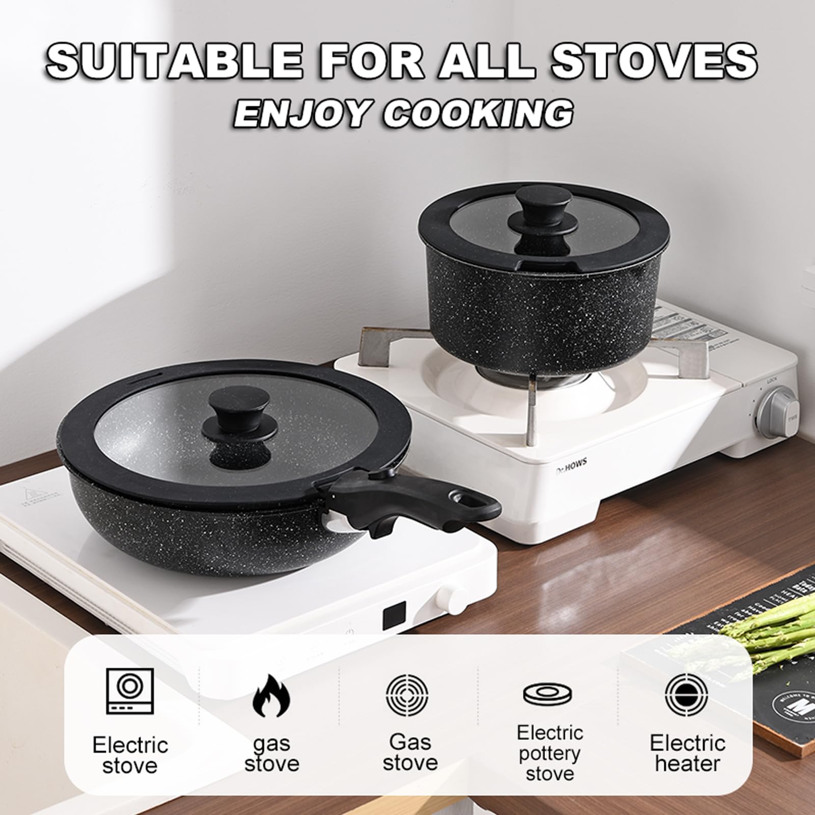 UMETRE Pots and Pans Set, Nonstick Detachable Handle Cookware Set, Induction Kitchen Cookware Set with Removable Handle, Healthy Non Stick Cookware, Dishwasher ＆ Oven Safe, PFOA Free