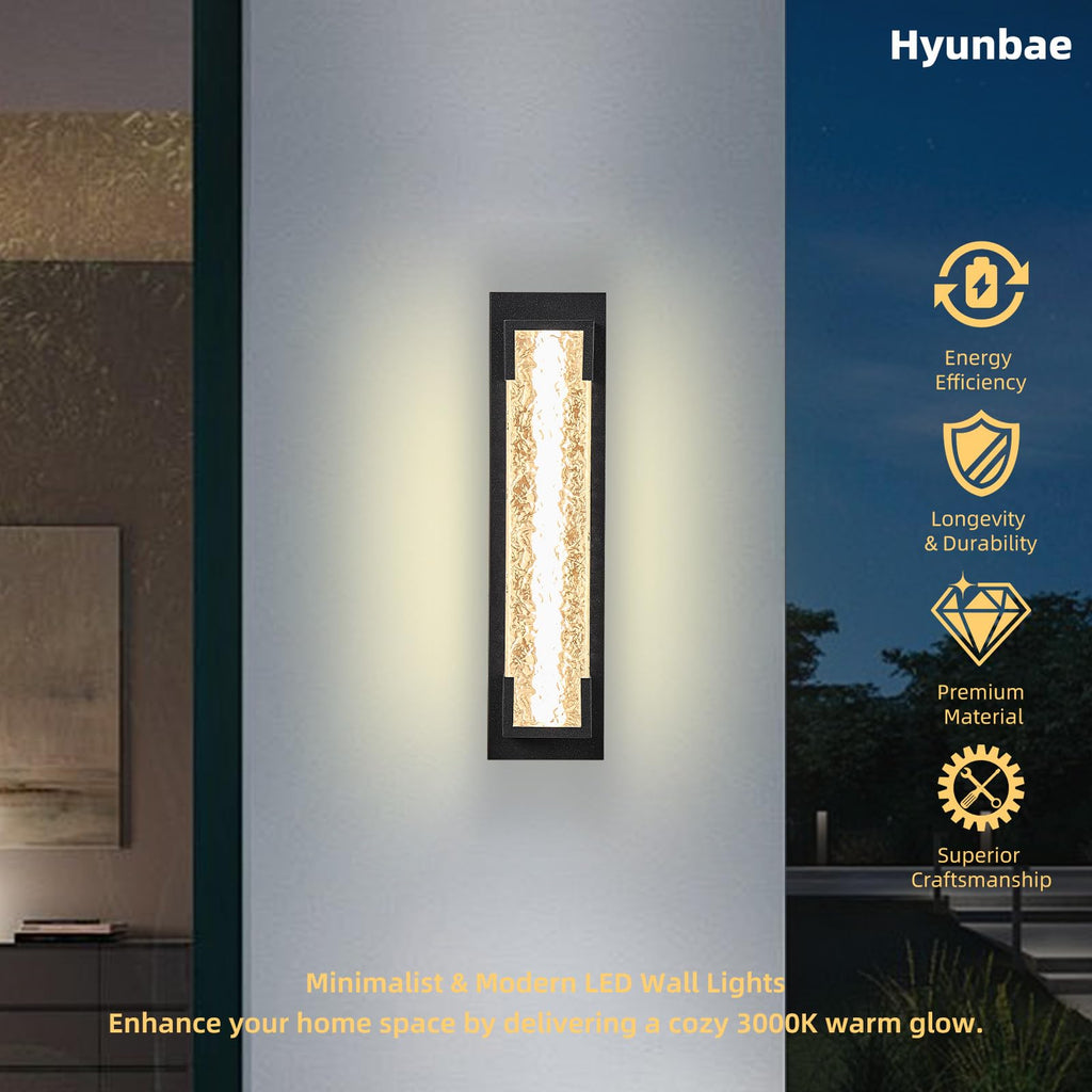 Hyunbae Outdoor Wall Light, 18.9" Large LED Modern Outdoor Wall Sconce, Waterproof Exterior Lighting Fixture with Acrylic Water Ripple Lamp 2700K Outdoor Porch Lights for House, Garage Dimmable