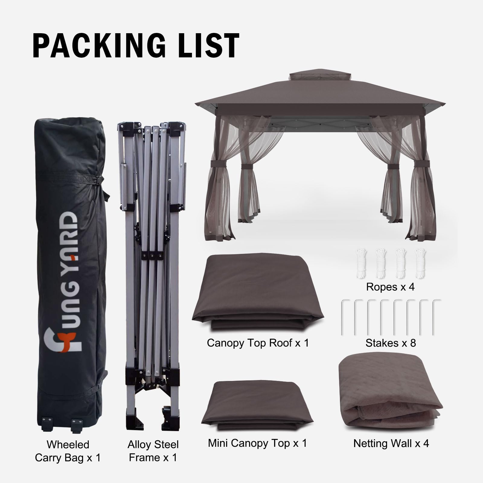 Pop Up Gazebo 11x11 - Outdoor Canopy Tent with Mosquito Netting & Wheeled Carry Bag, Double Roof Gazebos for Backyard Party Garden Wedding Camping (Brown, 11x11)
