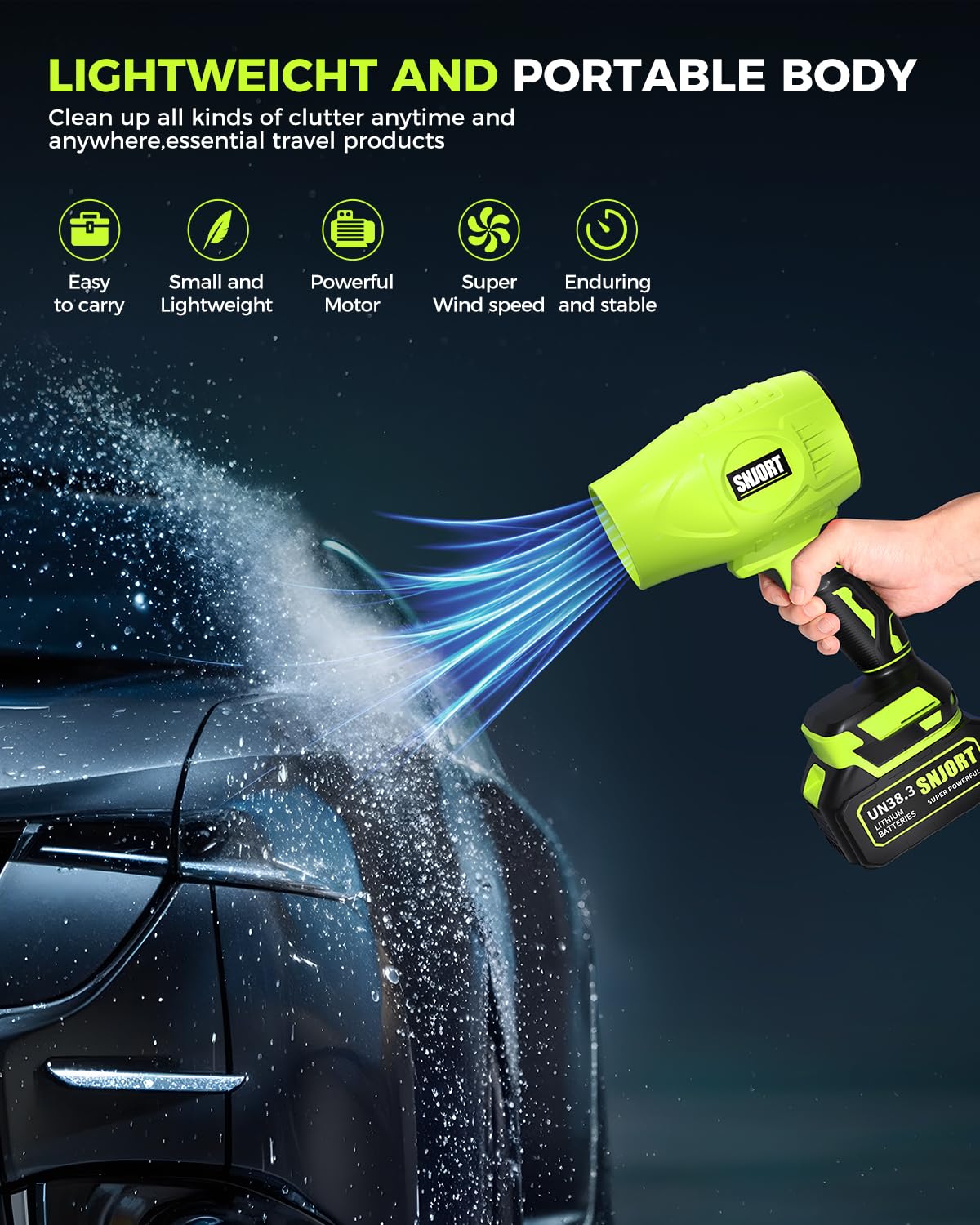 Leaf Blower Cordless with Battery and Charger, 800,000 RPM, Extended Nozzle, Lightweight Handheld Design,Blower for Patio Cleaning,car Blowing Water, Blowing Leaves and Dust（Bright Green）