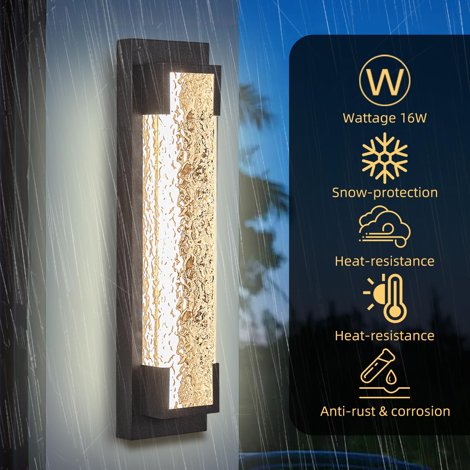 Hyunbae Outdoor Wall Light, 18.9" Large LED Modern Outdoor Wall Sconce, Waterproof Exterior Lighting Fixture with Acrylic Water Ripple Lamp 2700K Outdoor Porch Lights for House, Garage Dimmable