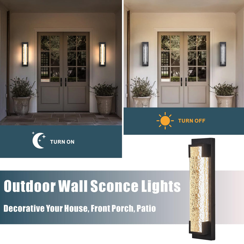 Hyunbae Outdoor Wall Light, 18.9" Large LED Modern Outdoor Wall Sconce, Waterproof Exterior Lighting Fixture with Acrylic Water Ripple Lamp 2700K Outdoor Porch Lights for House, Garage Dimmable