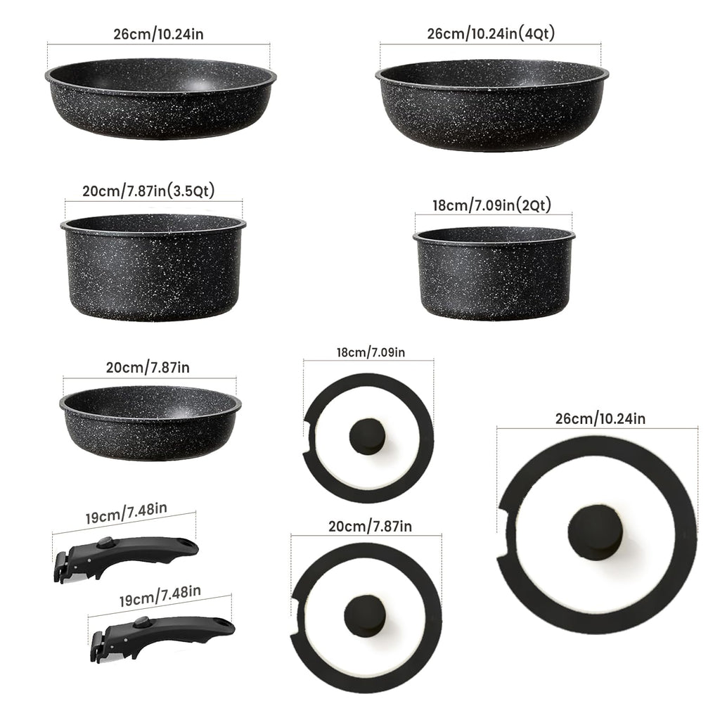UMETRE Pots and Pans Set, Nonstick Detachable Handle Cookware Set, Induction Kitchen Cookware Set with Removable Handle, Healthy Non Stick Cookware, Dishwasher ＆ Oven Safe, PFOA Free