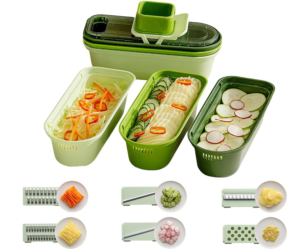 Stainless Steel Box Grater with Container - 6-in-1 Kitchen Slicer & Shredder for Cheese, Vegetables, Fruits - Dishwasher Safe, Non-Slip Base, Ergonomic Handle