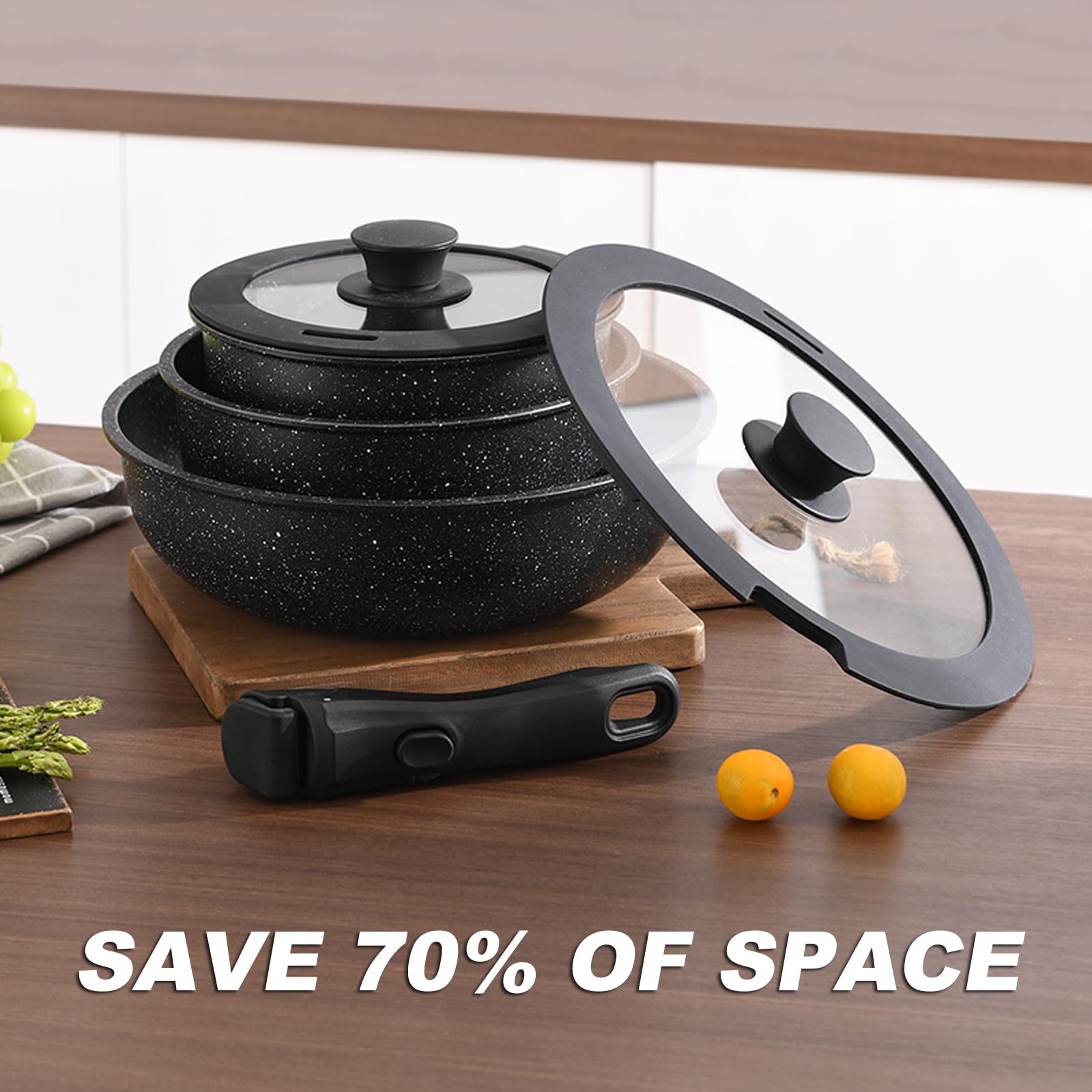 UMETRE Pots and Pans Set, Nonstick Detachable Handle Cookware Set, Induction Kitchen Cookware Set with Removable Handle, Healthy Non Stick Cookware, Dishwasher ＆ Oven Safe, PFOA Free