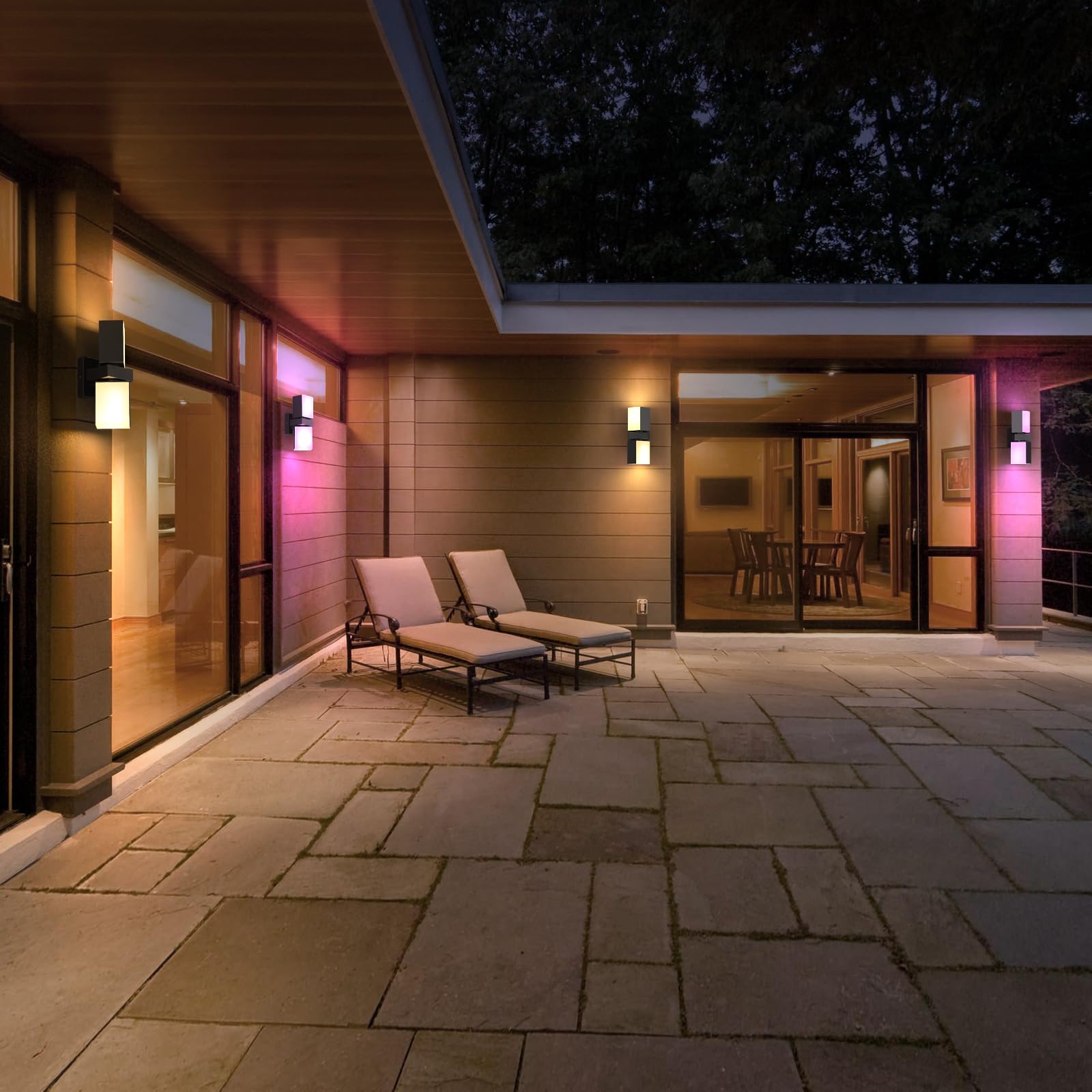 XMCOSY+ Outdoor Wall Lights, 1400LM Smart RGBCW Exterior Lighting Fixtures Adjustable Dual-Head Outdoor Light Fixture, WiFi APP Control, Alexa Compatible, Waterproof Outside Lights for House (2PK)