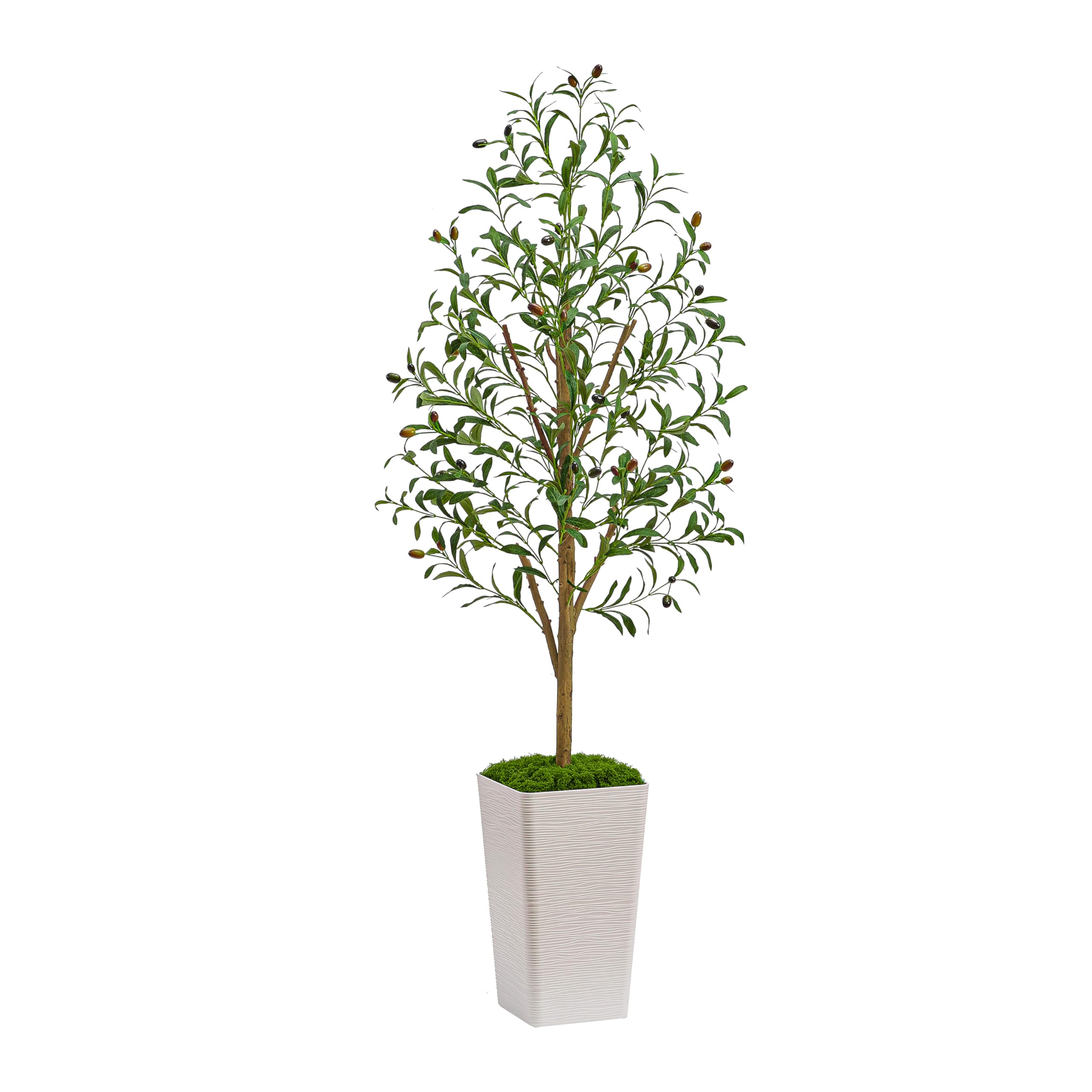 Artificial Olive Trees, Fake Olive Trees for Indoor, Faux Olive Silk Tree, Large Olive Plants (1, White Tall Planter, 5 FT)